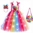 Halloween Carnival Costume Child Lollipop Apparel  Purim Kids Nice Tutu With Colored LED Puffy Candy Princess Ball Gown Dress