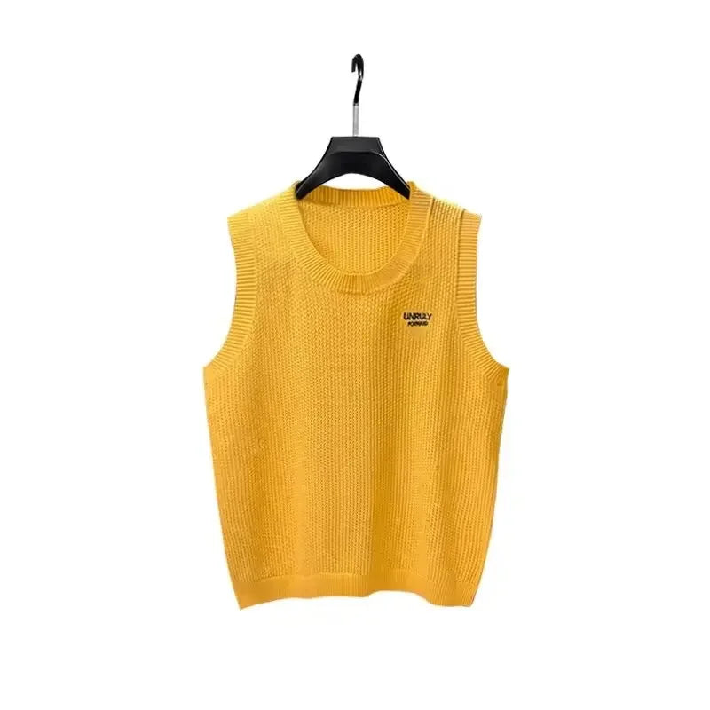 Camisola sin mangas para adolescentes, chaleco ahuecado Simple y versátil, moda de manga corta, tendencia de estilo de Hong Kong, nuevo producto