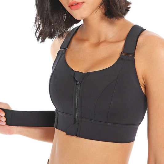 Sujetadores deportivos para mujer, mallas, Top corto, chaleco de Yoga, cremallera frontal, correa ajustable de talla grande, a prueba de golpes, gimnasio, Fitness, sujetador atlético
