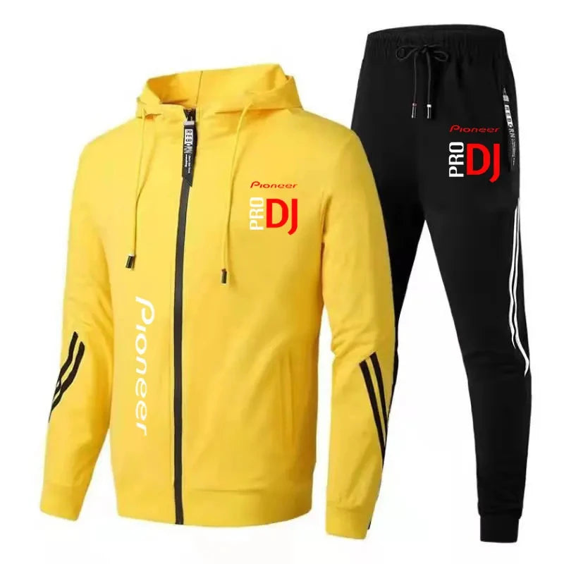 Spring and Autumn Pioneer Pro DJ Fashion Zipper Hooded Sweater Casual Sports Wear Men's Formal Pants Set