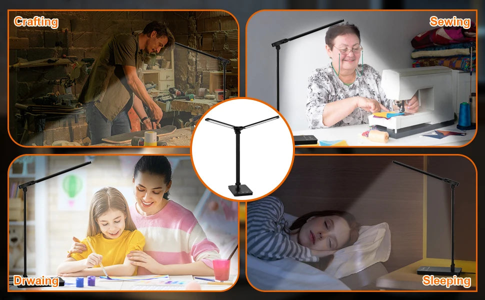 Double Head LED Desk Lamp,Dual Swing-arm Table Lamp for Home Office,5 Color Modes and 5 Dimmable,Modern Eye-Caring Piano Lamp