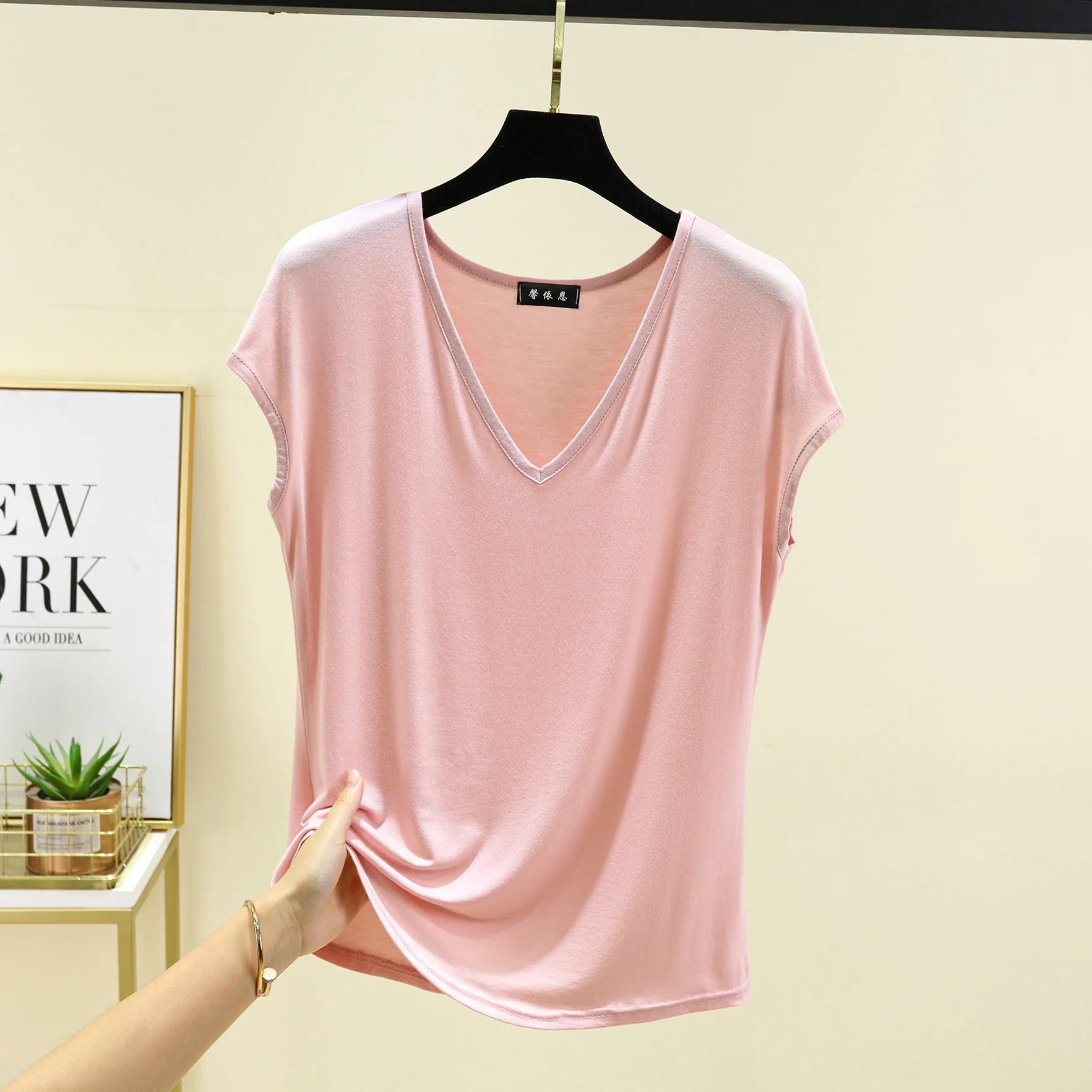 Modal V-Neck Tank Tops summer women's T-shirts sleeveless Plus size Thin Casual Loose Tee tops All match