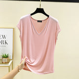 Modal V-Neck Tank Tops summer women's T-shirts sleeveless Plus size Thin Casual Loose Tee tops All match