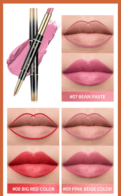 Delineador de labios 2 en 1, resistente al agua, mate, lápiz labial, rojo sexy, de larga duración, maquillaje, cosméticos