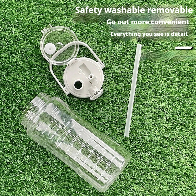 1.5L-2L Summer Large Capacity Kettle, Double Drinking Cup, Outdoor Sports Fitness Water Bottle, Straw Cup Drinking Utensils
