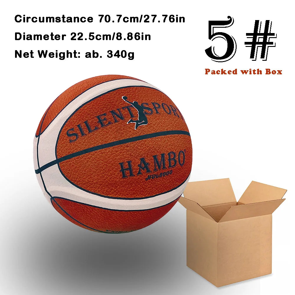 Mute Bouncing Basketball w/ Cover Men Size 7#(29.6in) Women Size 6#(28.9in) Children Indoor Silent PU Foam Ball Quietly Dribble