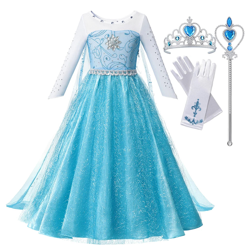 Fantasia de Verão das Rainhas Elsa e Anna – Vestido de Princesa para Meninas e Crianças Pequenas – Ideal para Halloween, Cosplay e Festas (Para 2 a 10 Anos)
