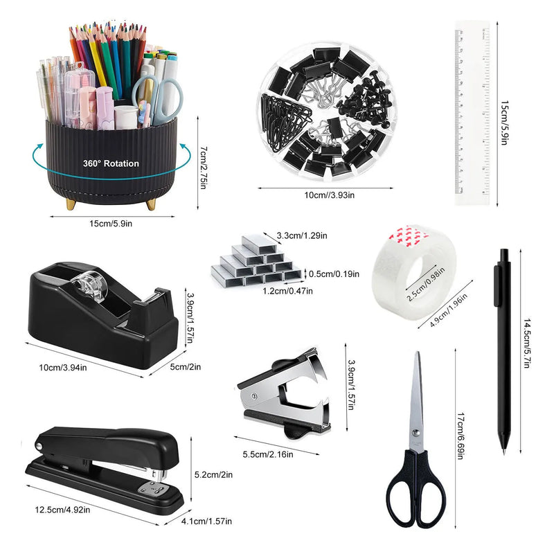 Desktop Office Stationery Set with Stapler Tape Dispenser Scissors Staple Remover for Home School Supplies