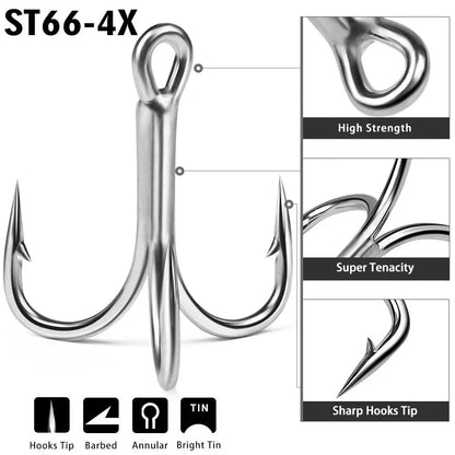 10pcs 4X 5/0# 4/0# 3/0# 1/0#-1# 2# 4# Super Strength Hooks Reinforced anchor Fishing Hook High-Carbon Steel Tin Treble Hook