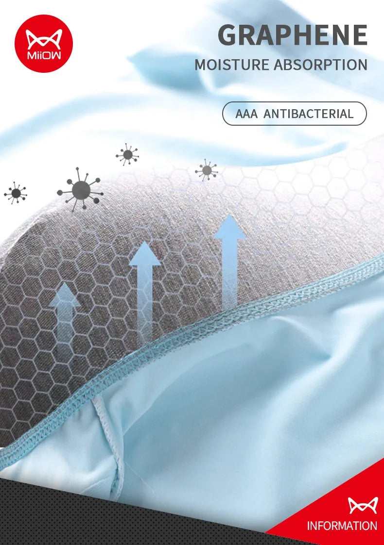 MiiOW 3Pcs Lot Men Boxer Shorts Graphene Antibacterial Ice Silk Underwear Men's Boxer Shorts Seamless Breathable Male Panties L-5XL