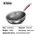 MOEYE Frying Pan 316L Stainless Steel 28/30/32cm Kitchen Nonstick Pan Cooking Skillet Kitchen Nonstick Skillet Induction Pan