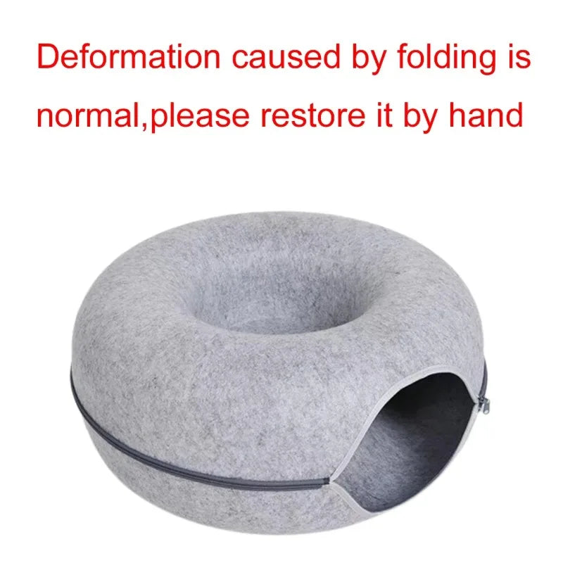 Felt Donut Bed for Cats House With Breather Hole Dog Bed Interactive Play Toys for Cats to Hide 2 in 1 Tunnel for Cats Bed