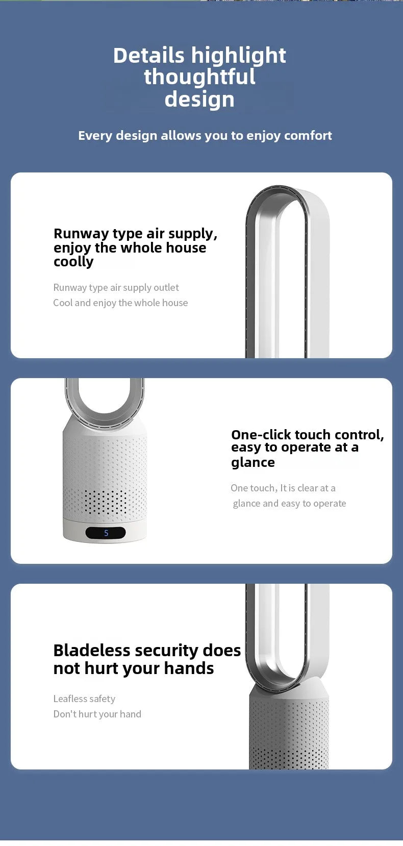 Leafless fan, household electric fan, no pages, silent air filter, circulating fan, bed head, floor standing desktop