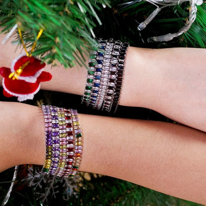 Pulseras de tenis de cristal arcoíris para mujer, color plata Kpop, regalos para amigas, cadena de brazalete de circonitas coloridas, joyería para la mano H167-M