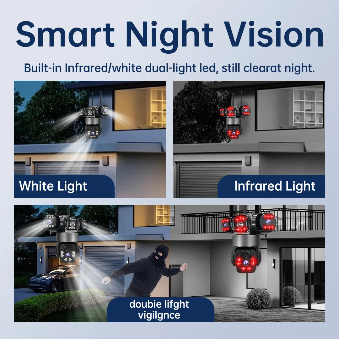 12MP 6K 3 Lens 3 Screen 4G Outdoor Solar Camera Wireless WiFi IP Cameras PIR Auto Tracking Solar Security CCTV Surveillance Cam