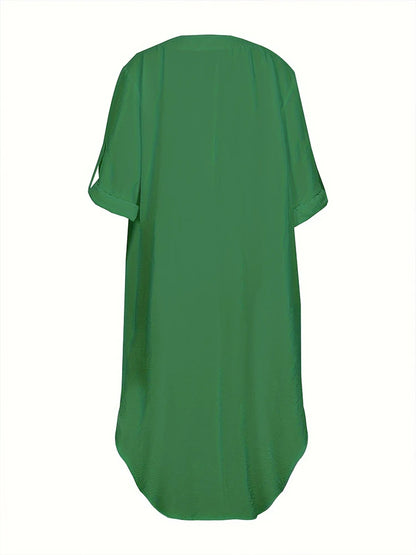 Vestido de talla grande para mujer, primavera y verano 2024, con botones de una sola fila, color liso, informal, suelto, largo, de poliéster.