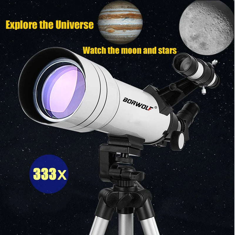 Telescopio astronómico profesional BORWOLF 40070 de alta definición 333X para ver la luna y las estrellas. Monocular para observación de aves.