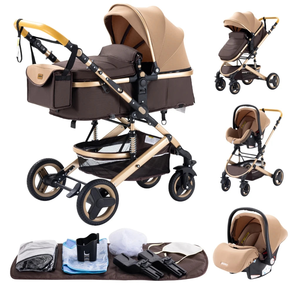 Luxurious 3 in 1 Baby Stroller Portable Travel Baby Carriage Folding Prams Aluminum Frame High Landscape Car for Newborn Baby