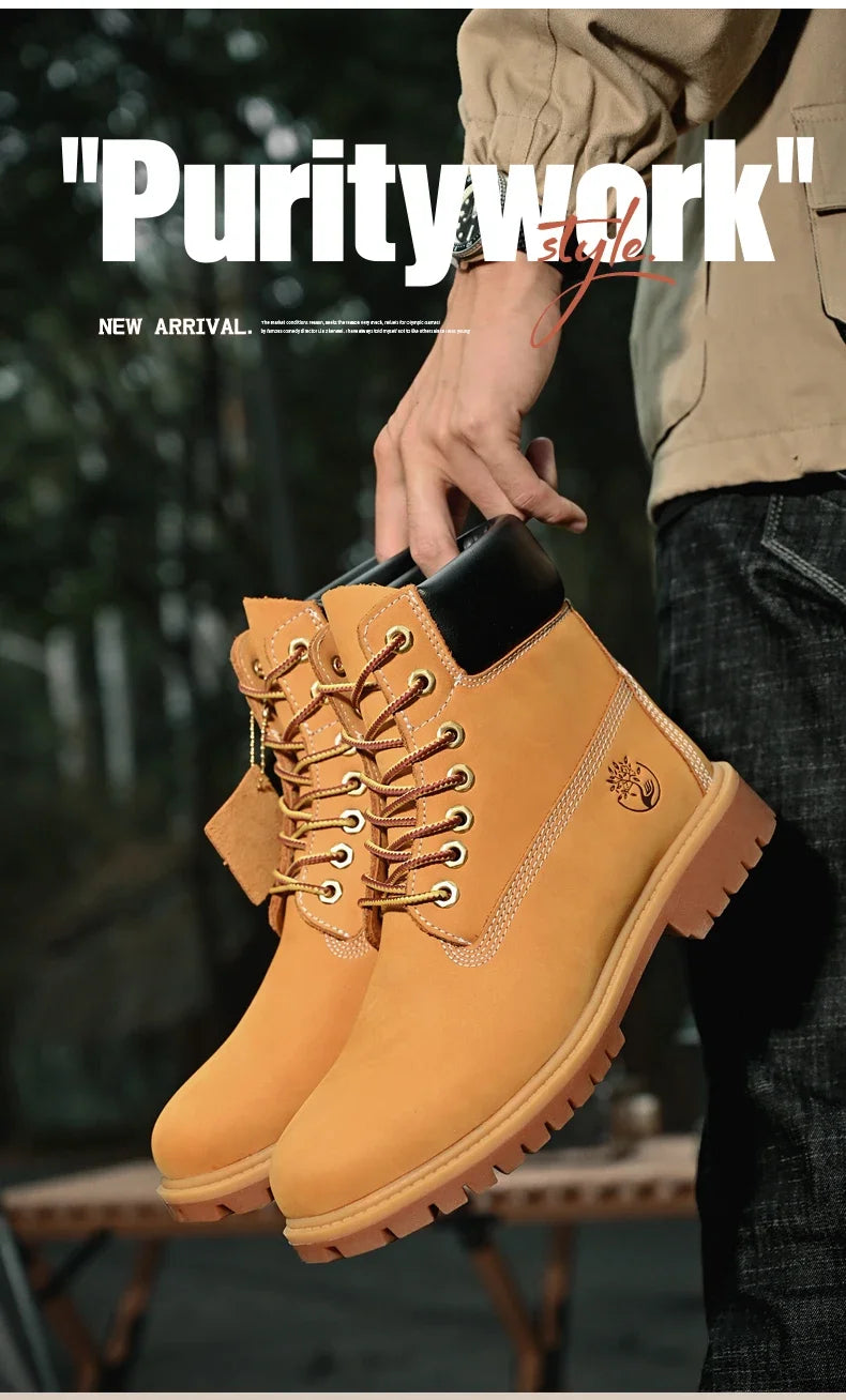 Boots Men High Top Boots High Quality Women Leather Shoes Fashion Outdoor Sneakers Men Lace Up Non-Slip Ankle Boots for Couple