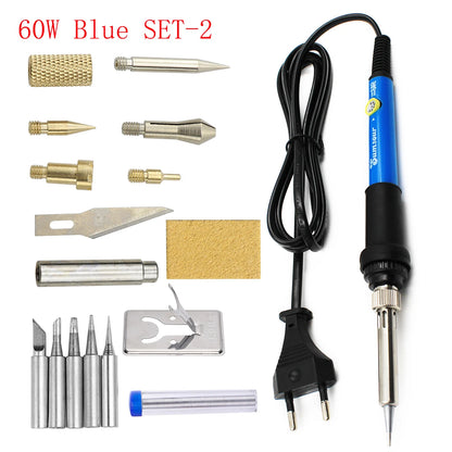 7 in 1 Wood Embossing Burning Carving Pyrography Pen Kit 60W / 80W Adjustable Temperature Soldering Iron Hand Operated Tools Set