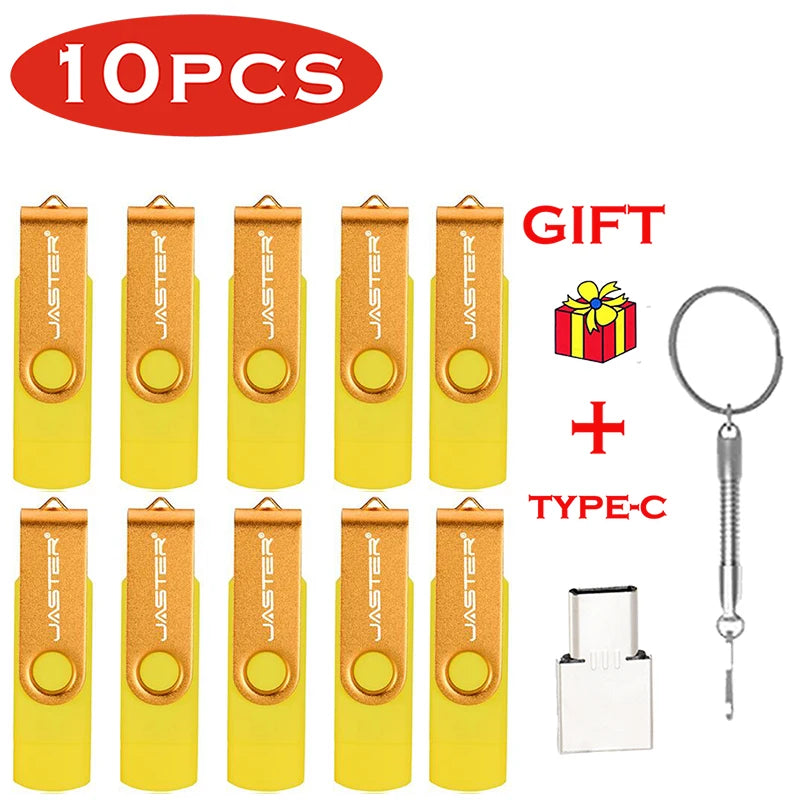 JASTER 10 PCS LOT Pen Drive 128GB 3 IN 1 Memoria USB 64GB Key Chain USB Flash Drive 32GB Free TYPE-C Adapter Memory Stick Gift