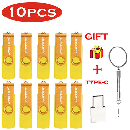 JASTER 10 PCS LOT Pen Drive 128GB 3 IN 1 Memoria USB 64GB Key Chain USB Flash Drive 32GB Free TYPE-C Adapter Memory Stick Gift