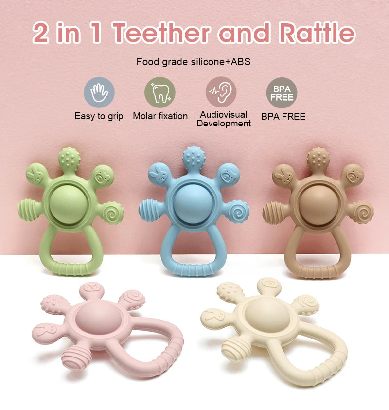 2025 new Teething Silicone Palm Rattle Teether bunny - Safe Baby Chew Toys for Soothing Sore Gums