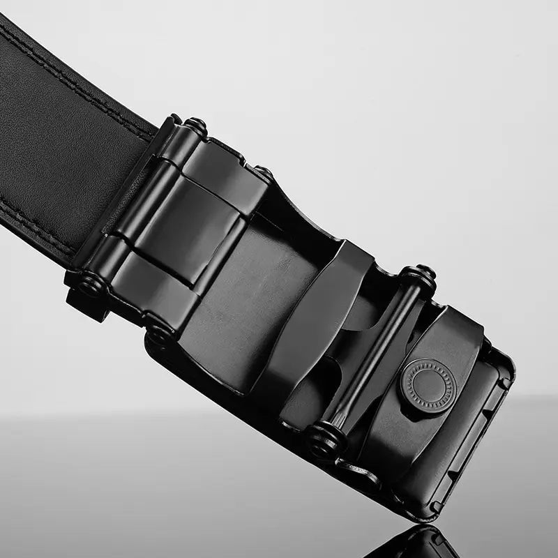 Cinturón de cuero para hombre, hebilla automática de metal, marca de alta calidad, cinturones de lujo para hombres, famoso trabajo, negocios, correa de PU negra.