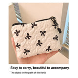 Cotton Makeup Bag for Women Quilted Travel Cosmetic Bag Girls' Make Up Organizer Portable Little Bow Makeup Pouch