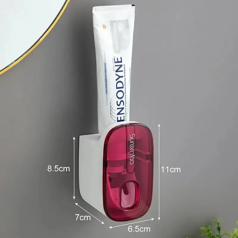 1 dispensador de pasta de dientes, accesorio de baño, exprimidor de pasta de dientes de pared, soporte para cepillo de dientes.