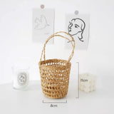 High Quality Handmade Straw Woven Basket with Handle Picnic Props Storage Basket Ornaments Tea Cup Cover