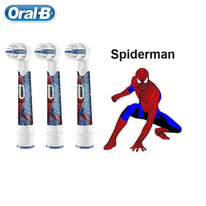 Recambio de cabezales de repuesto para cepillo de dientes eléctrico Oral B EB10 Kids, con cerdas suaves y cabezal redondo pequeño, ideal para limpieza dental de Spiderman y Frozen.