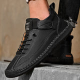 Handmade Leather Men's Casual Slip-On Loafers Breathable Leather Shoes Men's Flat Fashion Moccasins Tooling Shoes Plus Size