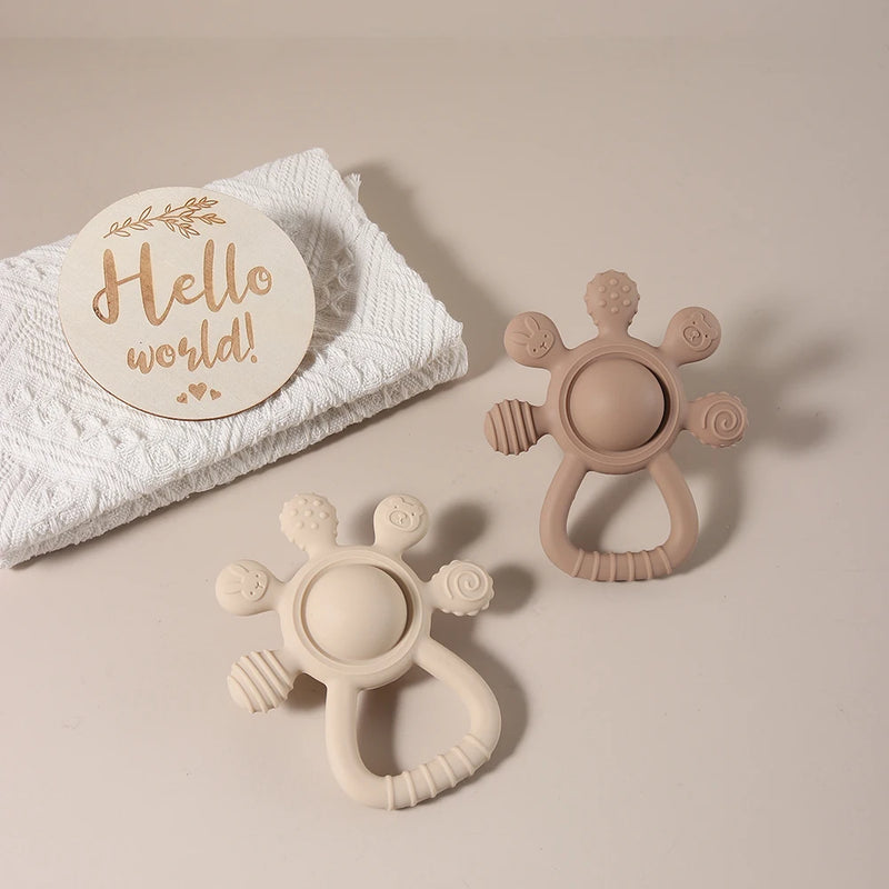 2025 new Teething Silicone Palm Rattle Teether bunny - Safe Baby Chew Toys for Soothing Sore Gums