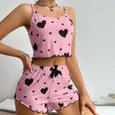 Women's Pajamas Set Sleepwear 2 PCS Short Tank Tops And Shorts S M L White Ventilate Soft Casual Love Printing