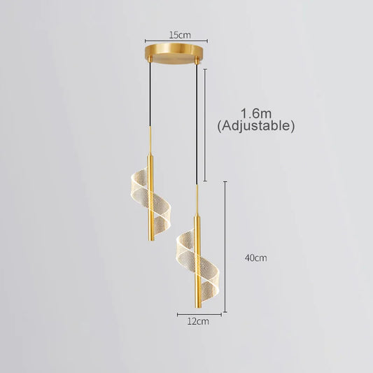 Lámpara colgante nórdica de espiral LED para mesita de noche, iluminación interior, dormitorio, sala de estar, decoración del hogar, luz acrílica moderna