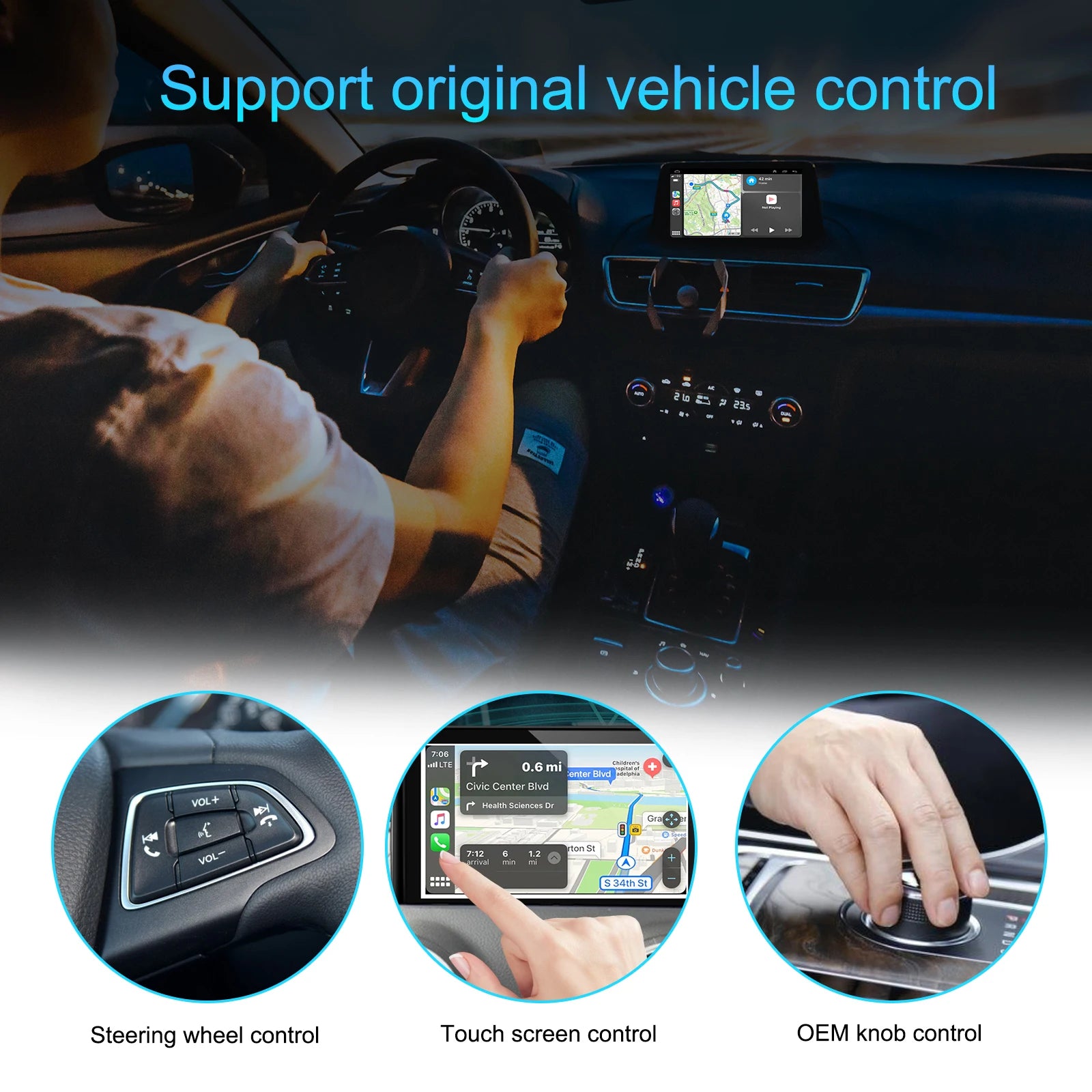 Podofo Wireless Carplay Box Android Auto Box USB AI Box AI Voice GPS Bluetooth Adapter WIFI Carplay Dongle For VW/Audi/Toyota