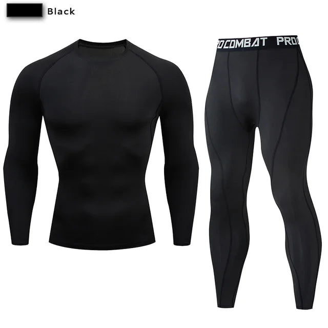 Traje deportivo de compresión para hombre, conjunto deportivo ajustado de yoga, entrenamiento en gimnasio, jogging, ropa deportiva MMA, pantalones de entrenamiento, traje deportivo (2 piezas) 