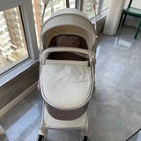 Cochecito de bebé 3 en 1, de lujo, con asiento para el coche, de piel sintética, con diseño de cáscara de huevo y paisaje alto.