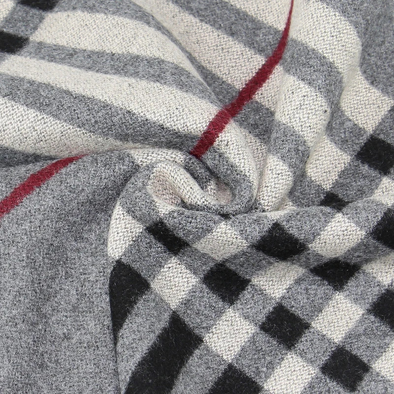 Classic Plaid Men Scarves Winter Warm Cashmere Soft Scarf For Men Casual Business Neckerchief Black Gray Silk Scarves 30*180cm