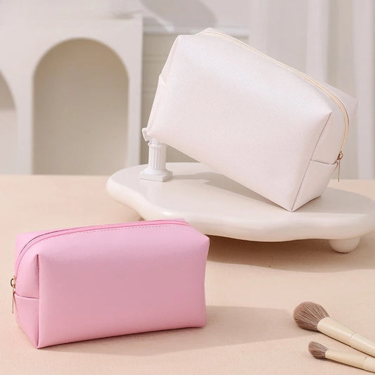 Solid Color Cosmetic Bags for Women Travel Portable Makeup Storage Bag Zipper Toiletry Pouch