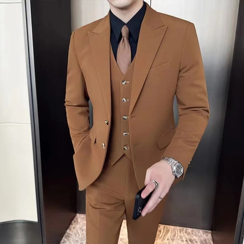 Traje de negocios y ocio para hombre, conjunto de tres piezas para novio y padrino de boda, chaqueta, chaleco y pantalones, para las cuatro estaciones, 2024