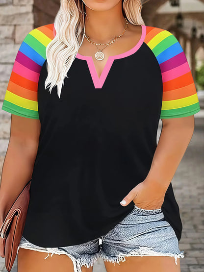 Camiseta feminina casual plus size com estampa floral de leopardo e manga curta |   Top de verão grande