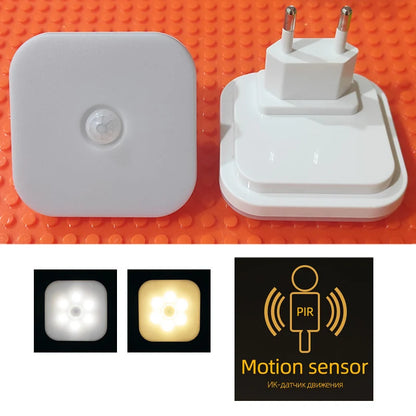 Luz nocturna con sensor de movimiento y luz LED, enchufe europeo, luz nocturna inalámbrica para niños, mesita de noche y dormitorio.