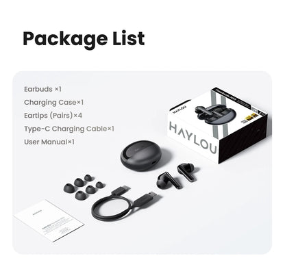 HAYLOU Flowbuds N55 Wireless Earbuds 54dB Adaptive ANC Bluetooth 6.0 LDAC Hi-Res Audio 6-Mic HD Call Earphones 40H Playback IPX5