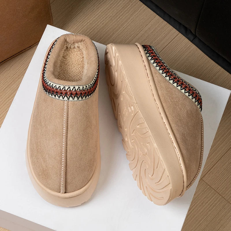 Feslishoet-chinelos antiderrapantes de pelúcia para mulheres, fundo grosso, sapatos interiores quentes, chinelos de interior e exterior, moda, inverno