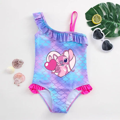 Traje de baño de una pieza con estampado de escamas de sirena para niña pequeña de Lilo Stitch, traje de baño para playa