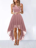 Hollow-outch Chiffon Dress Dinner Lace Dress Women's Elegant Temperament British Style High-waisted Sleeveless Round-neck Dress