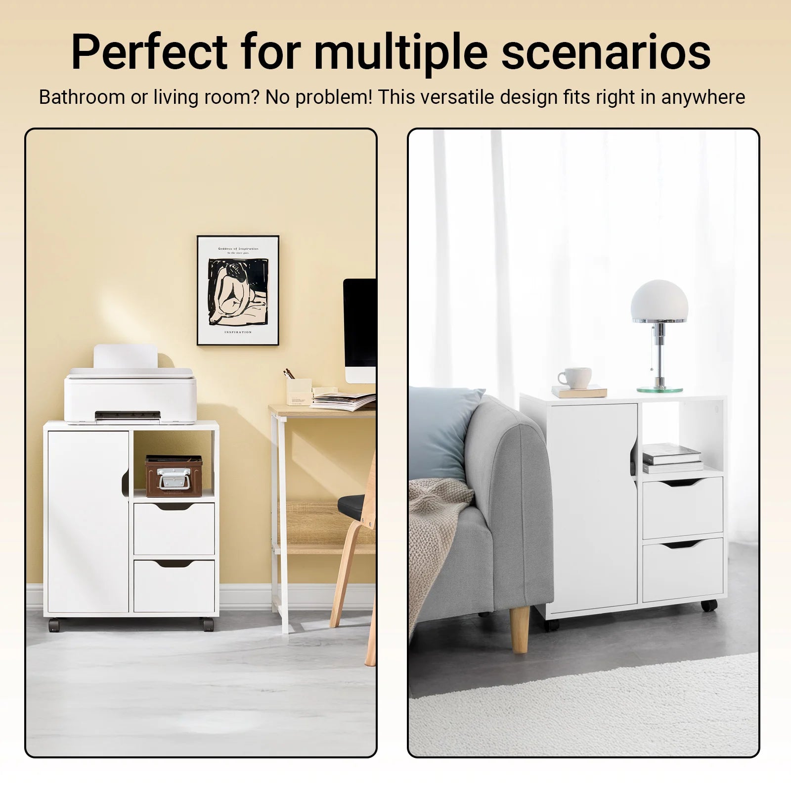 SoBuy FBT105-W printer table with 2 drawers and 1 door files wardrobe roll container office cart side trolley office container White