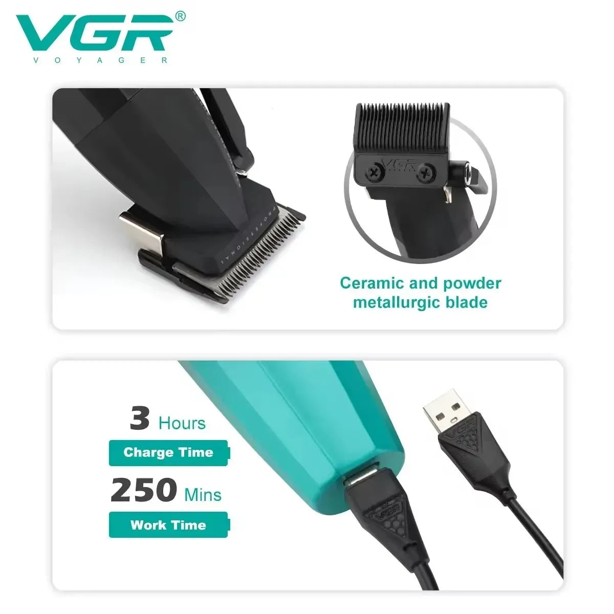 VGR Hair Trimmer Professional Barber Cordless Clipper Electric Hair Cutting Machine Metal Hair Trimmer for Men V-003 V-906 V-308